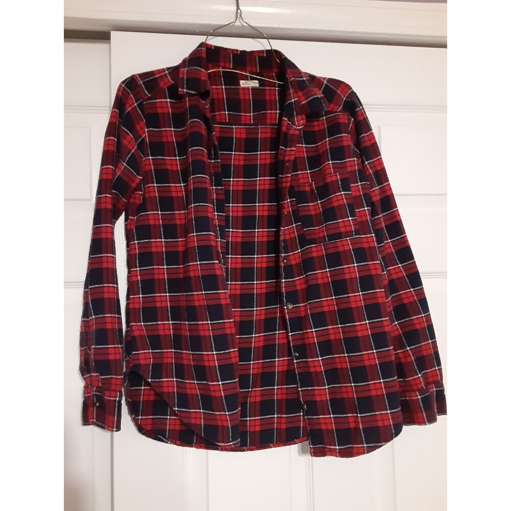 Hollister Small S Red Blue Plaid Flannel Shirt Men's Button Up Long Sleeve NWOT